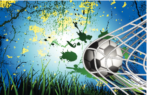 Soccer Ball on Grass background in goal net