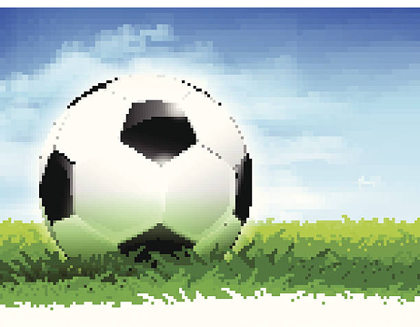 Soccer ball on the field Detailed soccer ball on lush soccer field. Eps 10 transparencies used on other than normal mode. background of a classic black white soccer ball stock illustrations