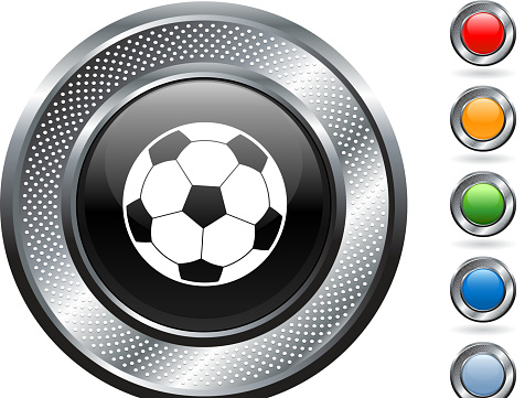 soccer ball royalty free vector art on metallic button