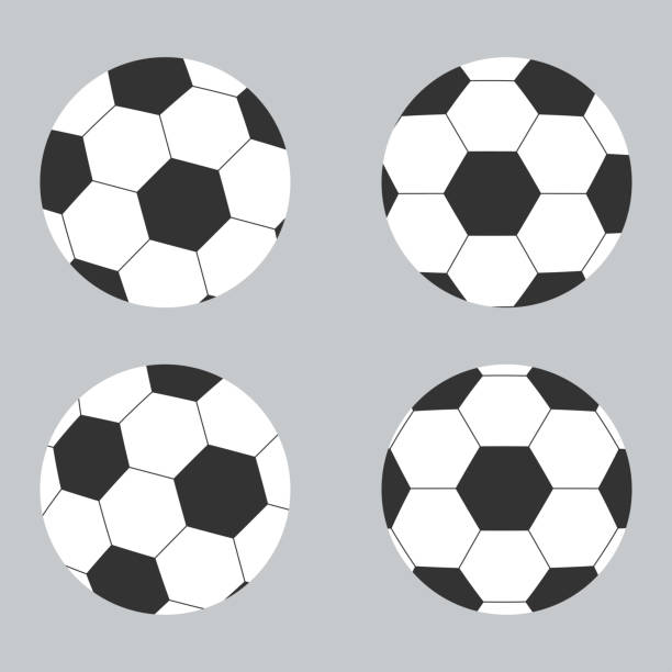 Soccer ball vector flat simple icons set isolated on background. Football ball vector flat icons set. background of a classic black white soccer ball stock illustrations