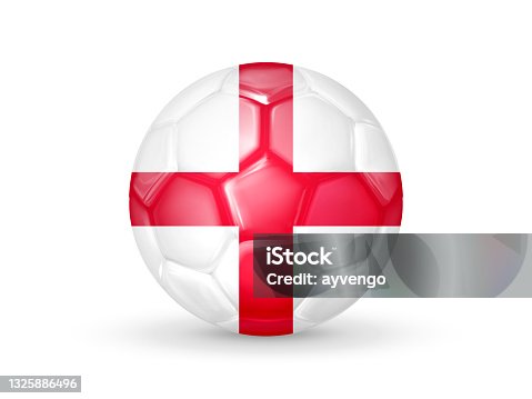 istock 3D soccer ball with the England national flag. English national football team concept 1325886496