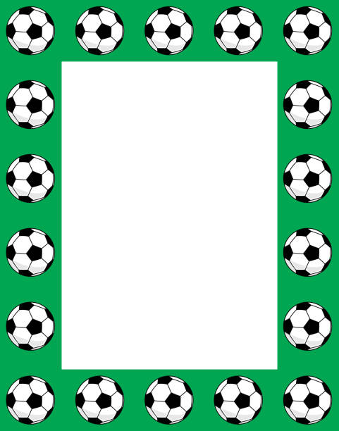Soccer Balls Frame Vector illustration of black and white soccer balls on a green rectangle frame. soccer borders stock illustrations