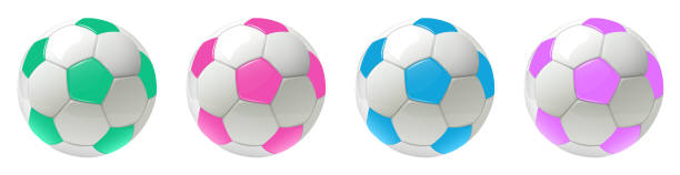 Soccer balls isolated set, pastel colors 3D spheres icons Soccer balls isolated set, pastel colors 3D spheres icons collection, realistic vector illustration. pink soccer balls stock illustrations