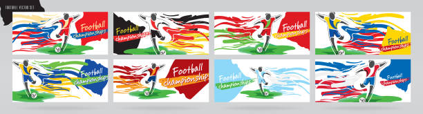 ilustrações de stock, clip art, desenhos animados e ícones de soccer card design, football vector set. - portugal flag stadium
