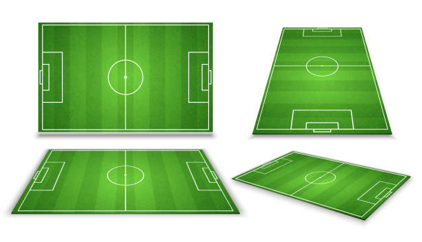 Soccer, european football field in different point of perspective view. Isolated vector illustration Soccer, european football field in different point of perspective view. Isolated vector illustration. Soccer green field for game soccer borders stock illustrations