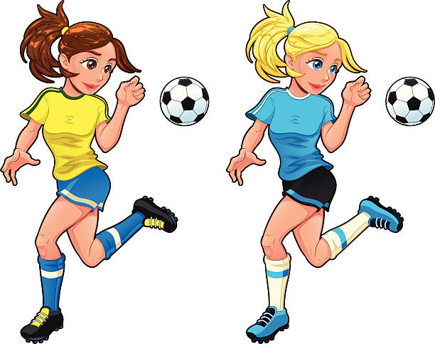 stockillustraties, clipart, cartoons en iconen met soccer female players - voetbal meisje