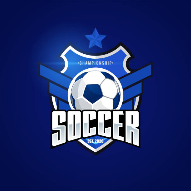 Soccer Football Badge Soccer Football Badge Design Templates | Sport Team Identity Vector Illustrations isolated on blue Background soccer symbols stock illustrations