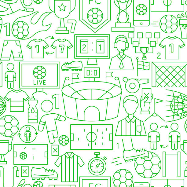 stockillustraties, clipart, cartoons en iconen met soccer football line seamless pattern - gele kaart