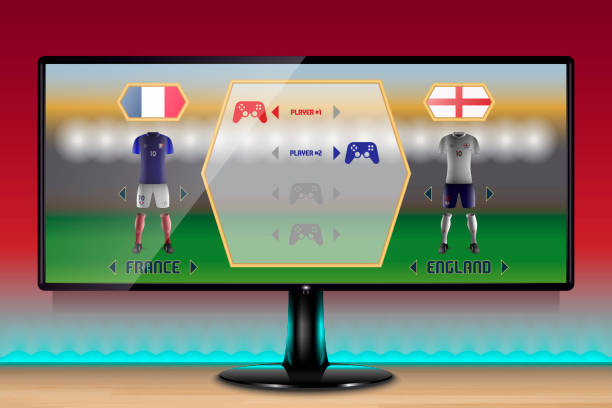 illustrazioni stock, clip art, cartoni animati e icone di tendenza di gioco di calcio in un monitor da gioco ultrawide - joystick soccer