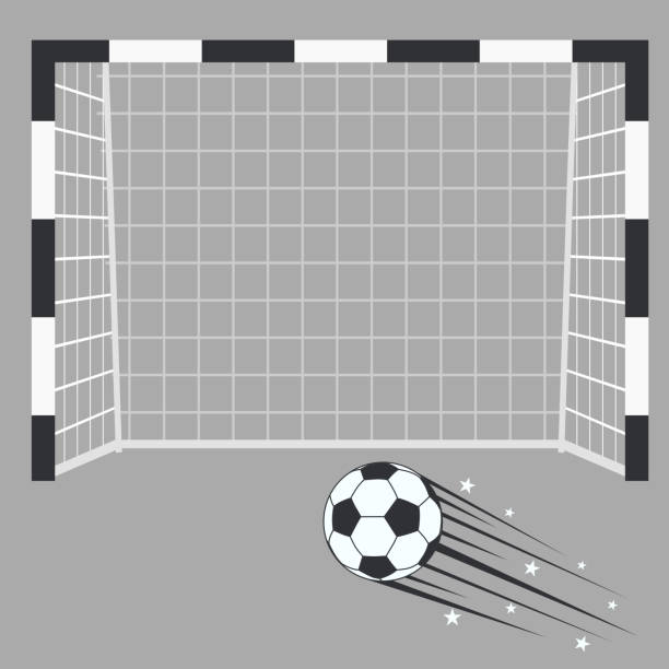 ilustrações de stock, clip art, desenhos animados e ícones de soccer goal, football goalpost with net on a stadium background. - futsal