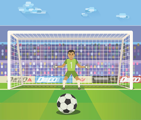 Soccer. Goalkeeper, vector illustration of a goalkeeper prepares to take a penalty.