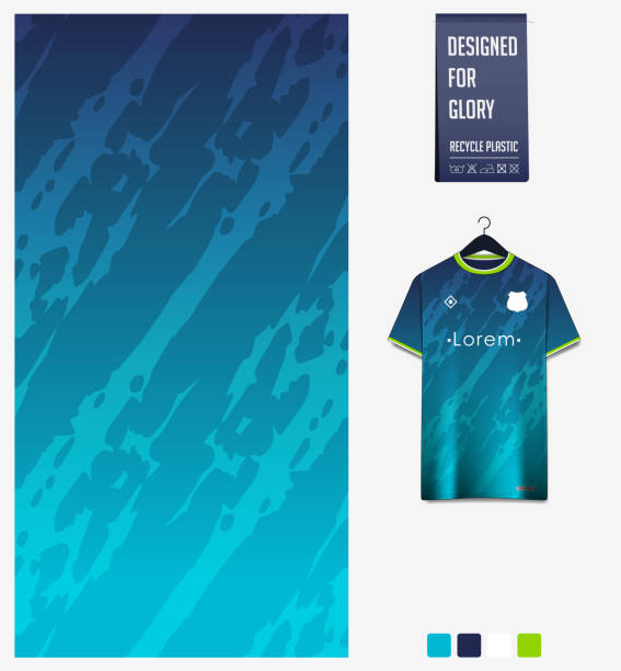Soccer jersey pattern design.  Abstract pattern on blue background for soccer kit, football kit or sports uniform. T-shirt mockup template. Fabric pattern. Sport background. Soccer jersey pattern design. Abstract pattern on blue background for soccer kit, football kit, bicycle, e-sport, basketball, t-shirt mockup template. Fabric pattern. Sport background. Vector Illustration. cycling patterns stock illustrations