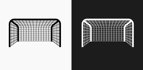 Soccer Net Icon on Black and White Vector Backgrounds Soccer Net Icon on Black and White Vector Backgrounds. This vector illustration includes two variations of the icon one in black on a light background on the left and another version in white on a dark background positioned on the right. The vector icon is simple yet elegant and can be used in a variety of ways including website or mobile application icon. This royalty free image is 100% vector based and all design elements can be scaled to any size. football clipart black and white stock illustrations