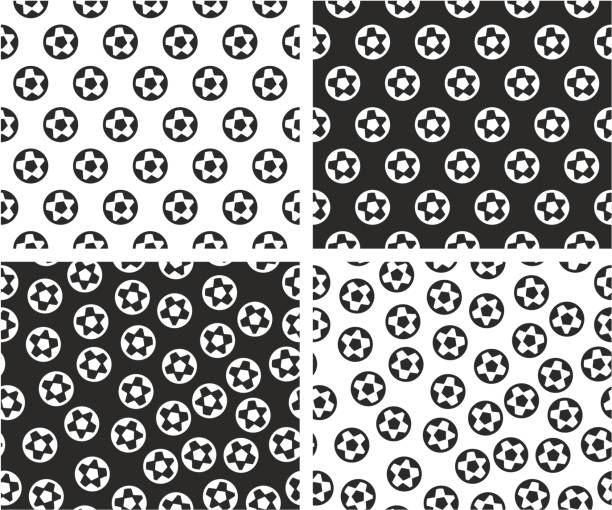 Soccer Or Football Ball Aligned & Random Seamless Pattern Set This image is a vector illustration and can be scaled to any size without loss of resolution. background of a classic black white soccer ball stock illustrations