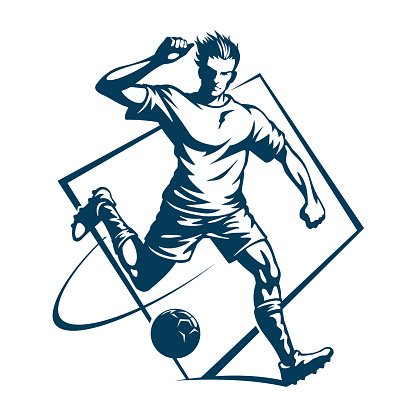 Soccer or football player, stylized monochrome vector illustration.