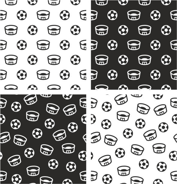 Soccer or Football Stadium Aligned & Random Seamless Pattern Set This image is a vector illustration and can be scaled to any size without loss of resolution. background of a classic black white soccer ball stock illustrations