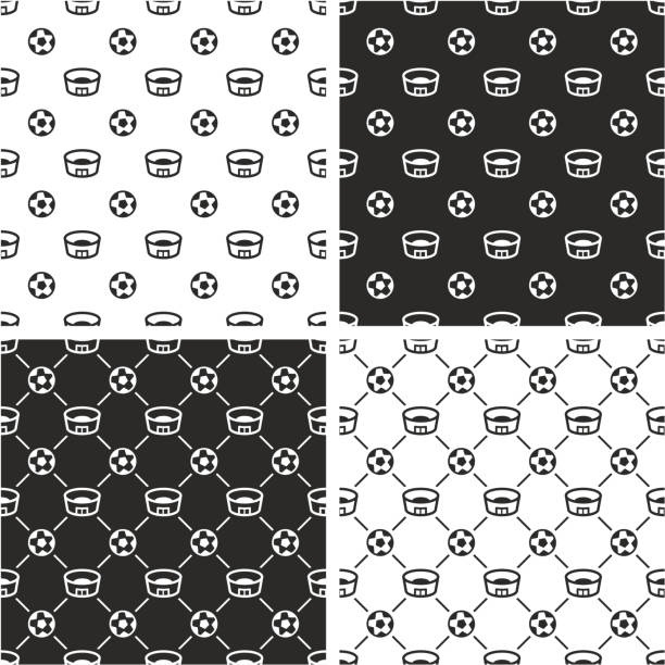 Soccer or Football Stadium Big & Small Seamless Pattern Set This image is a vector illustration and can be scaled to any size without loss of resolution. background of a classic black white soccer ball stock illustrations