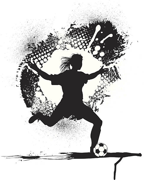 stockillustraties, clipart, cartoons en iconen met soccer player grunge graphic - girls - voetbal meisje