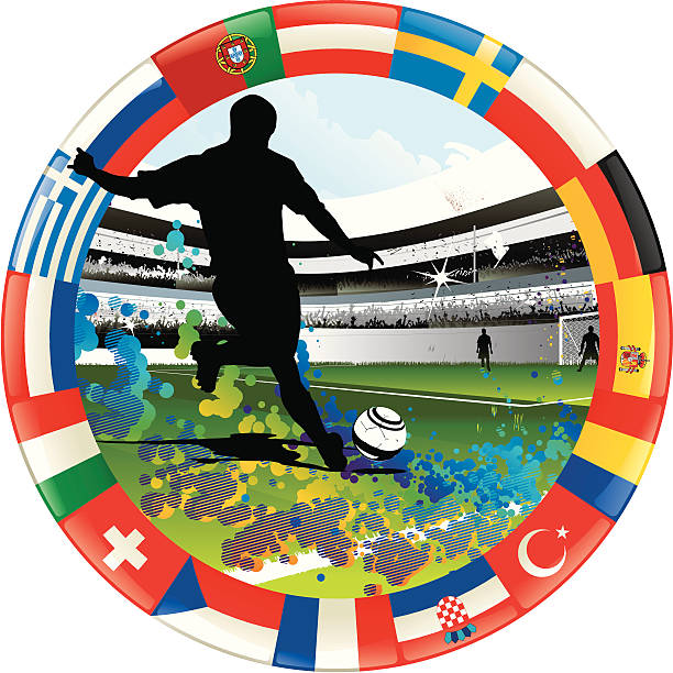 ilustrações de stock, clip art, desenhos animados e ícones de jogador de futebol em um anel de bandeira nacional europeia - portugal flag stadium
