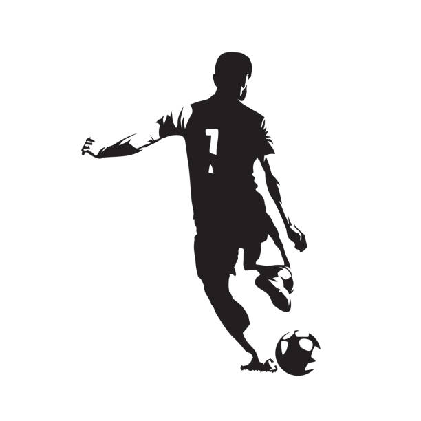 足球運動員踢球, 孤立的向量剪影 - 人的背部 幅插畫檔、美工圖案、卡通及圖標