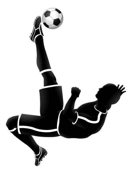Soccer Player Silhouette A soccer football player jump kicking a ball silhouette sports illustration black and white football stock illustrations