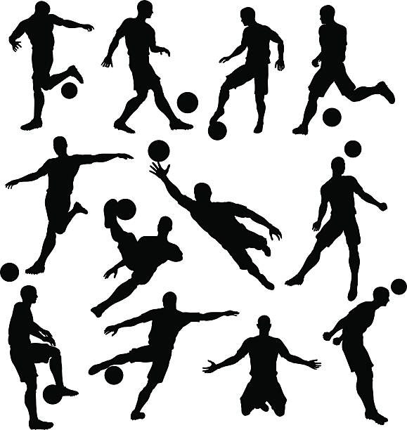 Soccer Player Silhouettes A set of Soccer Player Silhouettes in lots of different poses soccer silhouettes stock illustrations