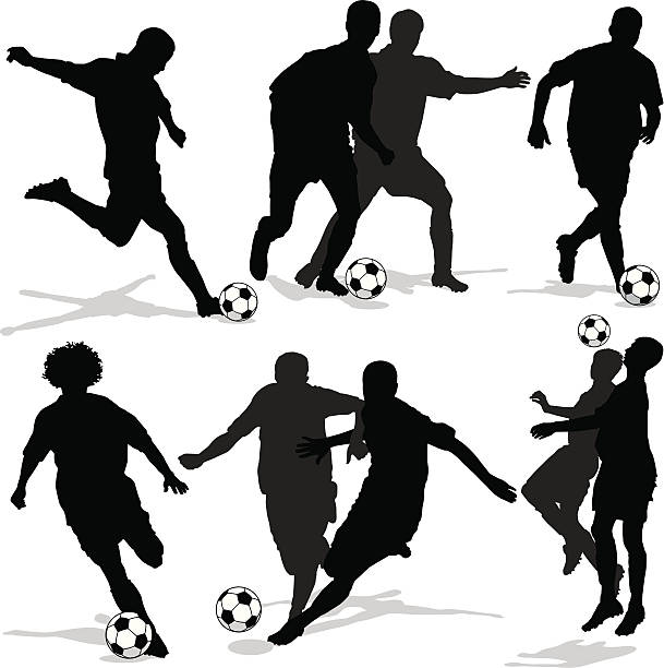 Soccer Player Silhouettes with Shadows Vector illustration of male soccer player silhouettes. soccer silhouettes stock illustrations