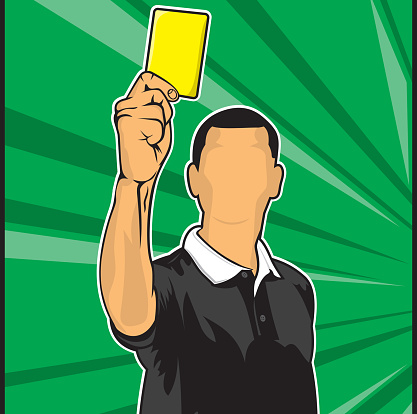 Soccer referee giving yellow card (football judge hand with yell
