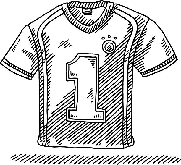 Soccer Shirt Number 1 Drawing Hand-drawn vector drawing of a Soccer Shirt with a Number 1 on it. Black-and-White sketch on a transparent background (.eps-file). Included files are EPS (v10) and Hi-Res JPG. football clipart black and white stock illustrations