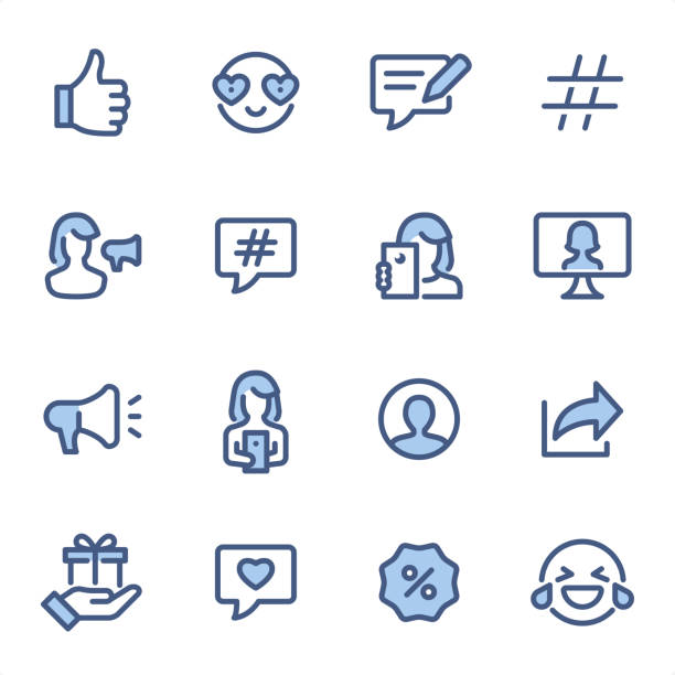 Social Communications - Pixel Perfect blue line icons vector art illustration