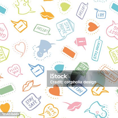 istock Social distancing comic style doodle pattern 1254516684