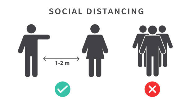 Social distancing icon. Keep the 1-2 meter distance. Coronovirus epidemic protective. Vector illustration stock illustration Social distancing icon. Keep the 1-2 meter distance. Coronovirus epidemic protective. Vector illustration stock illustration laboratory clipart stock illustrations