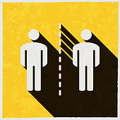 social-distancing-icon-with-long-shadow-on-textured-yellow-background-vector-id1397477549