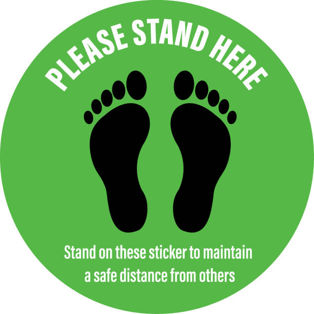 Social Distancing Signage Floor Sticker Vector of Social Distancing Signage and Floor Sticker for reduce the risk of catching Coronavirus Covid-19 outbreak. feet unit of measurement stock illustrations