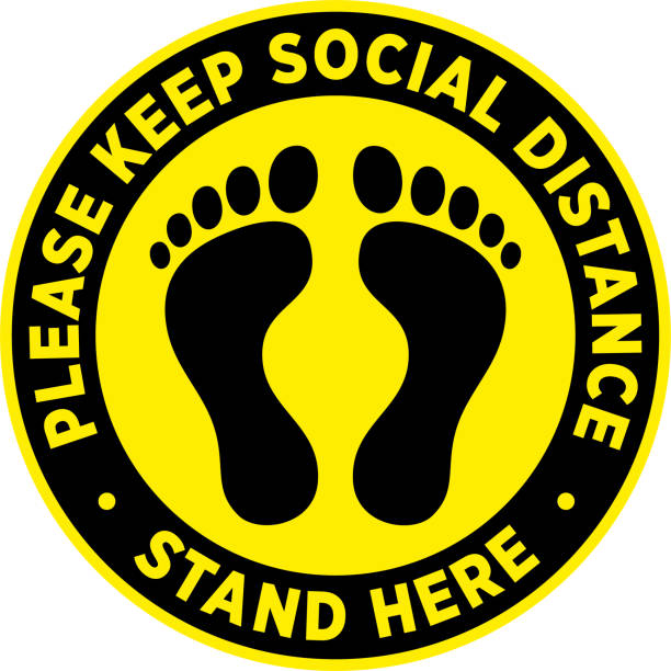 Social Distancing Signage or Floor Sticker. Social Distancing Signage or Floor Sticker for help reduce the risk of catching coronavirus Covid-19. Vector sign. feet unit of measurement stock illustrations