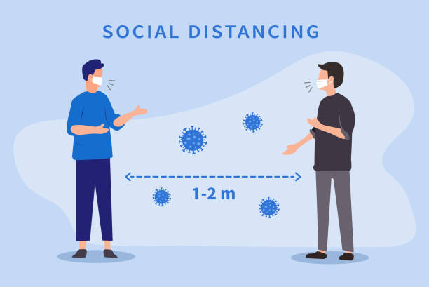Social distancing. Space between people to avoid spreading COVID-19 Virus. Keep the 1-2 meter distance. Vector illustration Social distancing. Space between people to avoid spreading COVID-19 Virus. Keep the 1-2 meter distance. Vector illustration distant stock illustrations