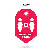 Social Distancing warning sign. Warning sign about coronavirus or covid-19 vector illustration. Don't sit here lettering vector illustration