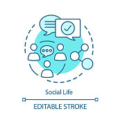 Social life relationships concept icon. Meeting people, socializing, network idea thin line illustration. Community communication, human interaction. Vector isolated outline drawing. Editable stroke