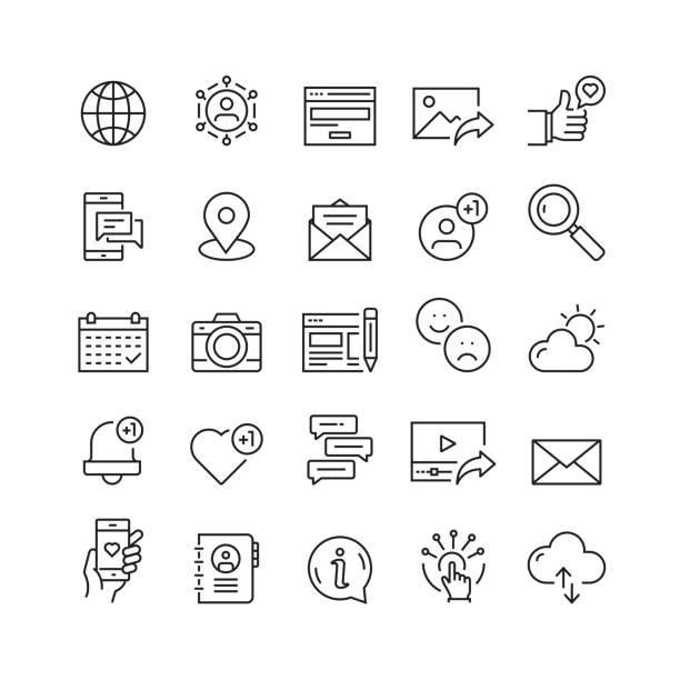 Social Media and Social Network Related Vector Line Icons Social Media and Social Network Related Vector Line Icons social icons stock illustrations