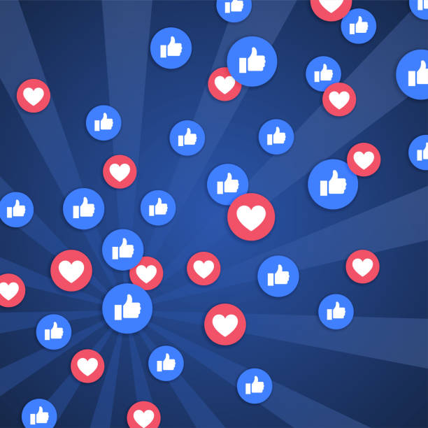 Social media background with heart and like symbols Social media background with heart and like symbols. Blue card with simple post. mini fan stock illustrations