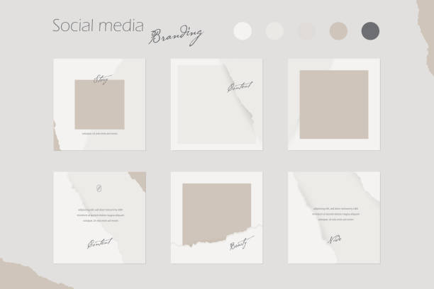 social media branding template, Instagram feed or digital marketing background mockup in nude colors. for beauty, cosmetics, fashion content creators Flat vector illustration entrepreneur borders stock illustrations