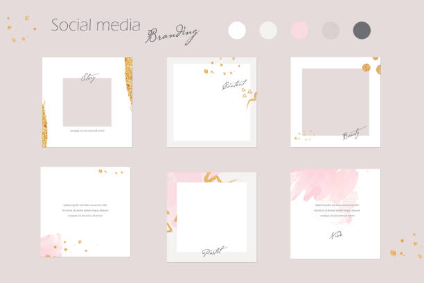 social media branding template, promotion banner and digital marketing background mockup in pink pastel and gold colors. for beauty salon, cosmetics, fashion, jewelry,  content creators Flat vector illustration entrepreneur borders stock illustrations
