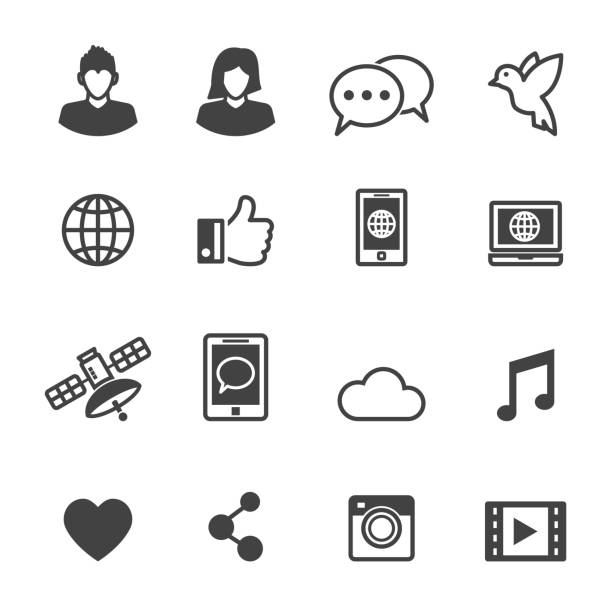 social media icons social media icons, mono vector symbols movie illustrations stock illustrations