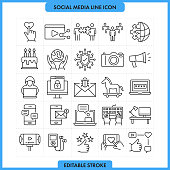 Social Media Line Icon. Editable Stroke