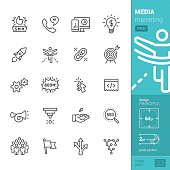 Social Media Marketing related stroke-style icons pack.