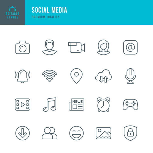 Social Media - set of thin line vector icons Set of Social Media thin line vector icons. video download online from facebook stock illustrations