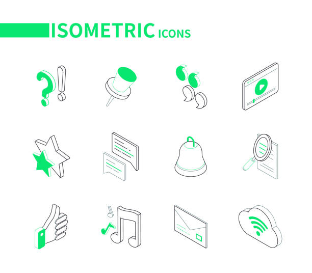 Social media symbols - modern line isometric icons vector art illustration