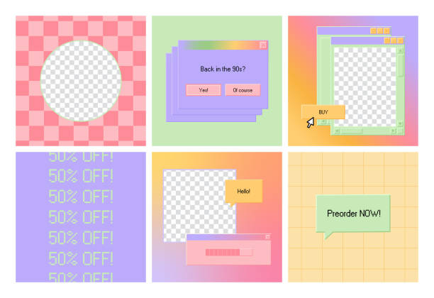 Social media templates for posts and stories in old retro 90s style vector art illustration