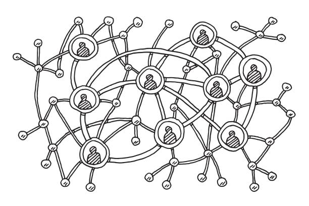 Social Network Connection Drawing Hand-drawn vector drawing of a Social Network Connection. Black-and-White sketch on a transparent background (.eps-file). Included files are EPS (v10) and Hi-Res JPG. connection drawings stock illustrations