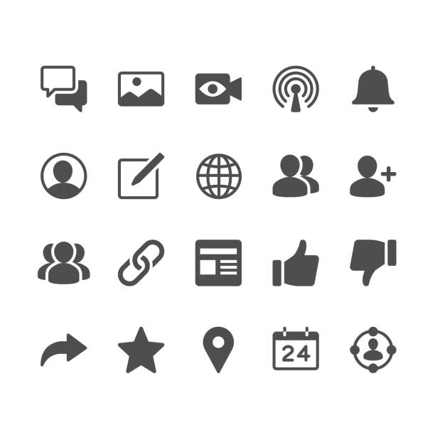 Social network glyph icons Glyph vector Icons. Pixel perfect. social media icon stock illustrations